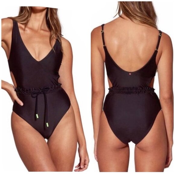 NWT Red Carter HighLeg Maillot Black Ruffle Cutout-Side One-Piece Piece Swimsuit - Picture 1 of 12